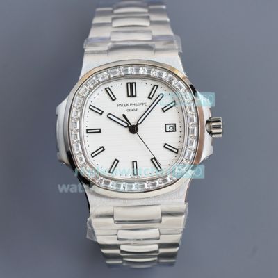 Swiss Replica Patek Philippe Nautilus 5711 SS White Dial Diamond Bezel Watch 40MM